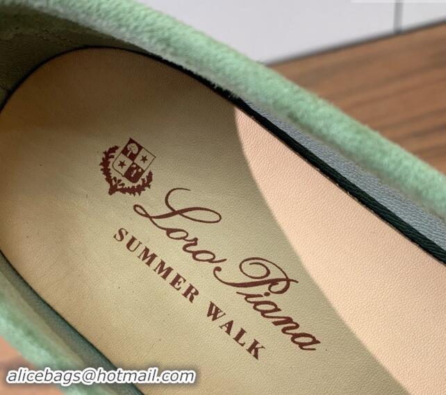 Stylish Loro Piana Suede Flat Loafers Leaf Green 812070