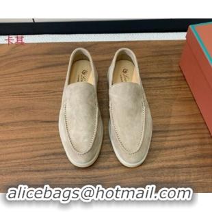 Best Grade Loro Piana Suede Flat Loafers Khaki 812071