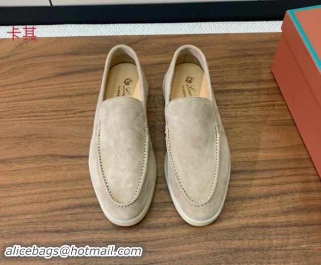 Best Grade Loro Piana Suede Flat Loafers Khaki 812071