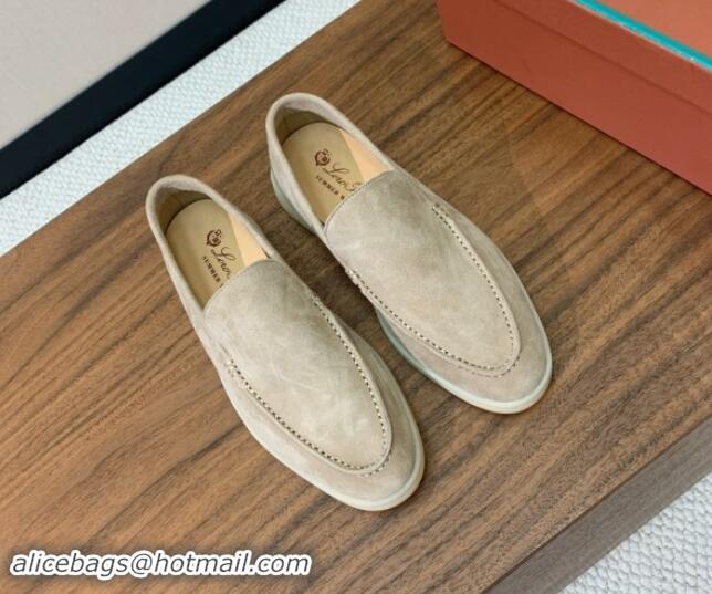 Best Grade Loro Piana Suede Flat Loafers Khaki 812071