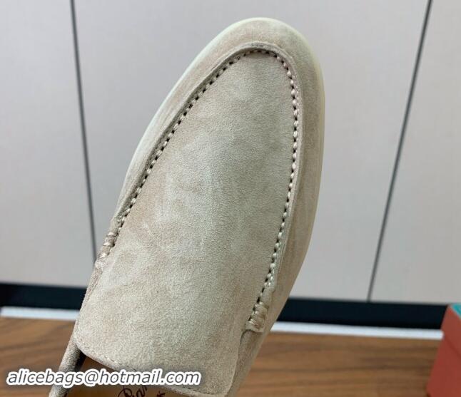 Best Grade Loro Piana Suede Flat Loafers Khaki 812071