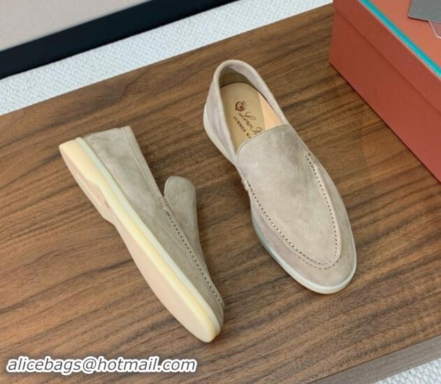 Best Grade Loro Piana Suede Flat Loafers Khaki 812071