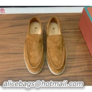 Purchase Loro Piana Suede Flat Loafers Brown 812072