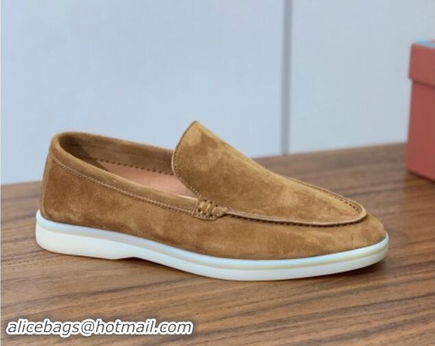 Purchase Loro Piana Suede Flat Loafers Brown 812072