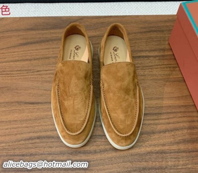 Purchase Loro Piana Suede Flat Loafers Brown 812072