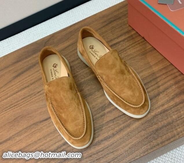 Purchase Loro Piana Suede Flat Loafers Brown 812072