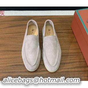 Buy Luxury Loro Piana Suede Flat Loafers Light Grey 812073