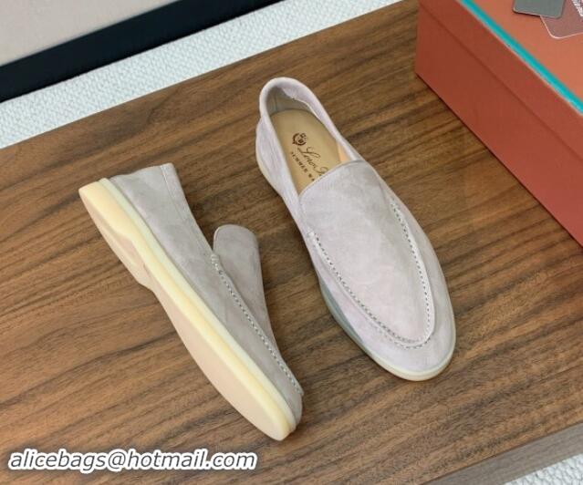 Buy Luxury Loro Piana Suede Flat Loafers Light Grey 812073