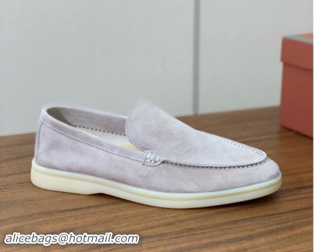 Buy Luxury Loro Piana Suede Flat Loafers Light Grey 812073