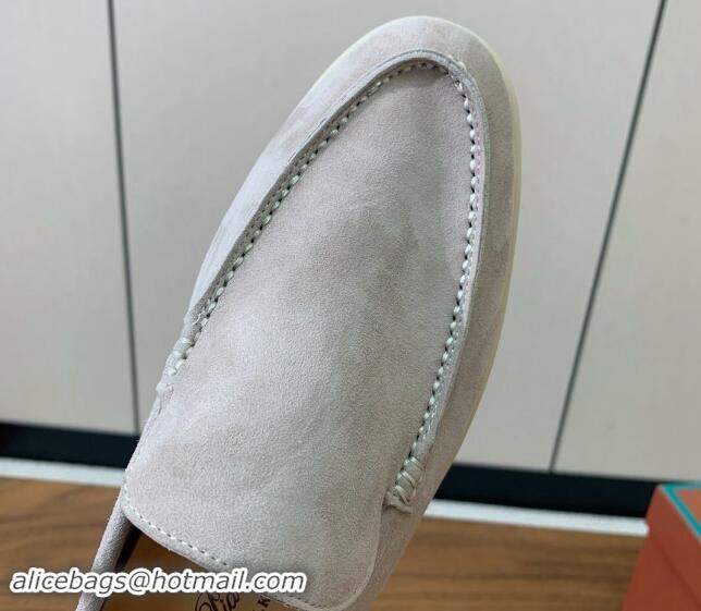 Buy Luxury Loro Piana Suede Flat Loafers Light Grey 812073