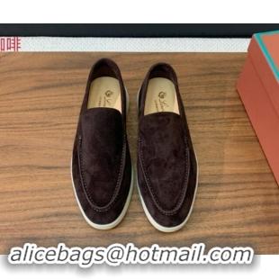 Good Quality Loro Piana Suede Flat Loafers Cofee Brown 812074