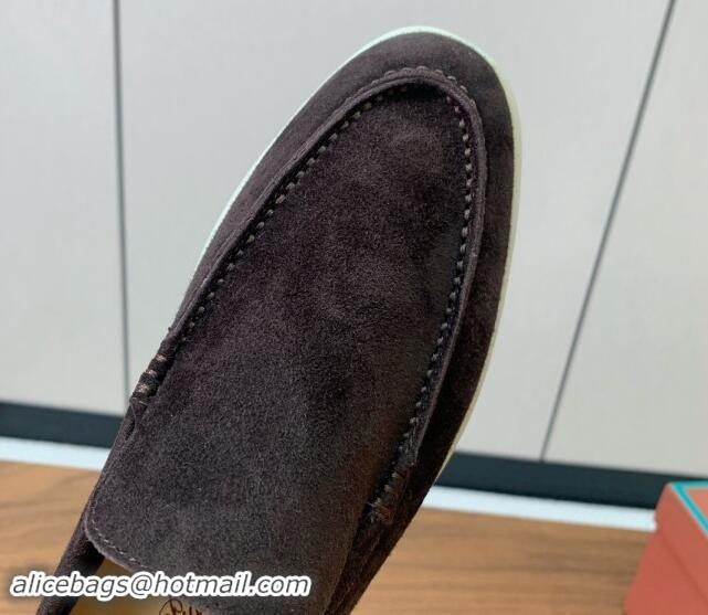 Good Quality Loro Piana Suede Flat Loafers Cofee Brown 812074