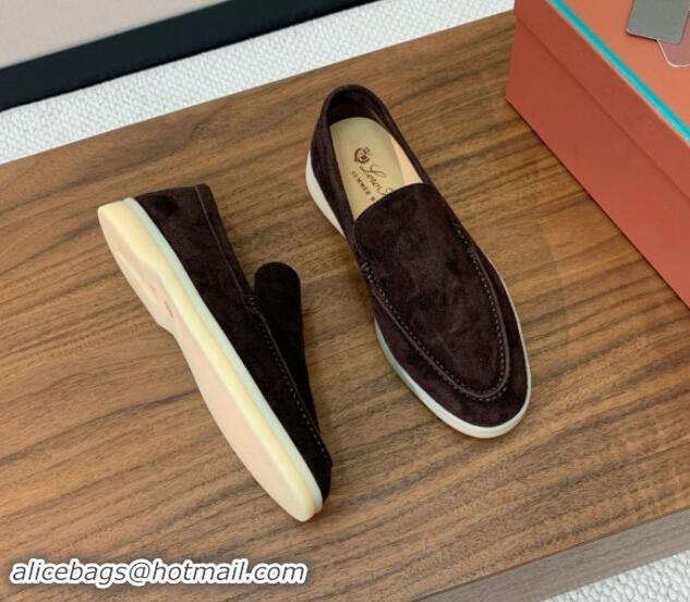 Good Quality Loro Piana Suede Flat Loafers Cofee Brown 812074