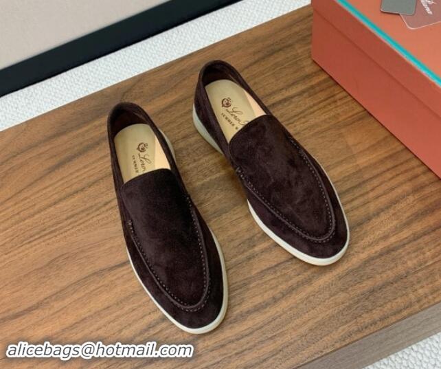 Good Quality Loro Piana Suede Flat Loafers Cofee Brown 812074