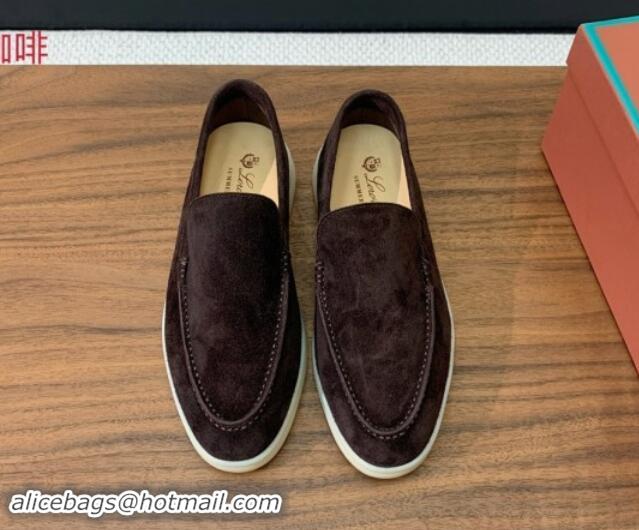 Good Quality Loro Piana Suede Flat Loafers Cofee Brown 812074