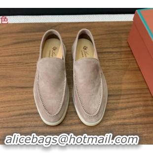 Good Looking Loro Piana Suede Flat Loafers Camel 812075