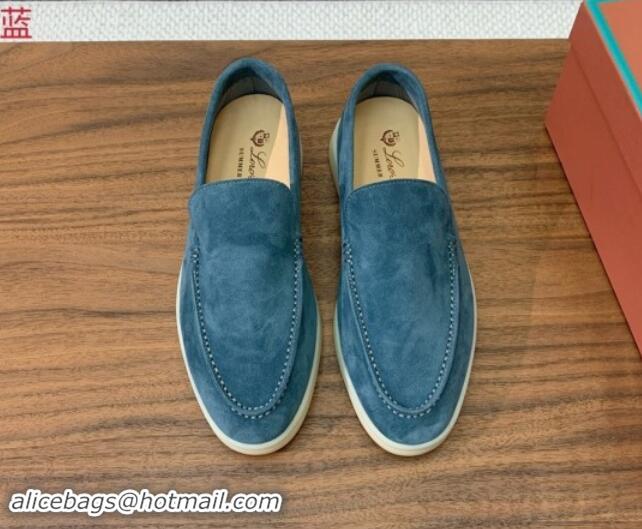 Grade Quality Loro Piana Suede Flat Loafers Fog Blue 812076