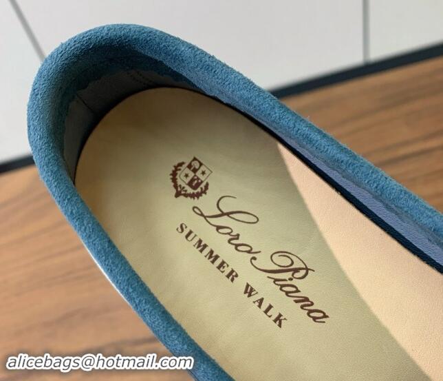 Grade Quality Loro Piana Suede Flat Loafers Fog Blue 812076