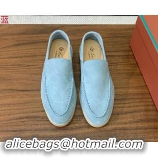 Low Price Loro Piana Suede Flat Loafers Light Blue 812077