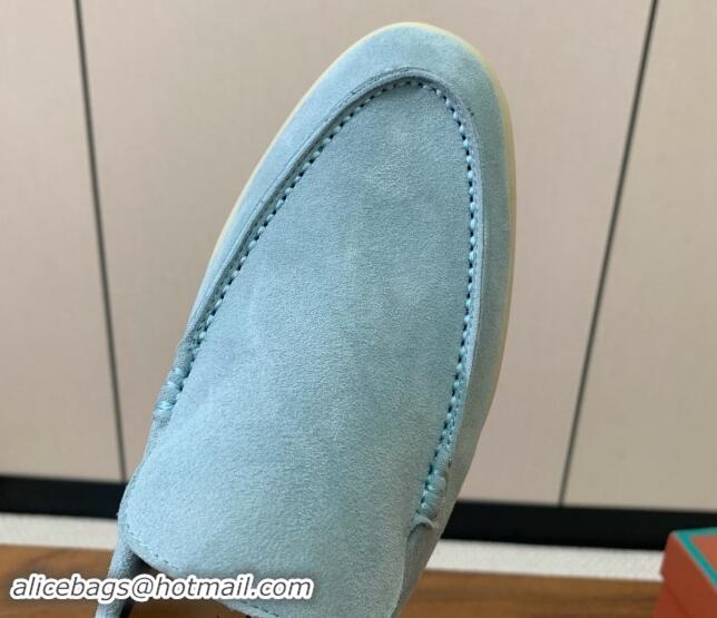 Low Price Loro Piana Suede Flat Loafers Light Blue 812077