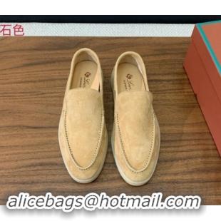 Top Grade Loro Piana Suede Flat Loafers Sand Beige 812078