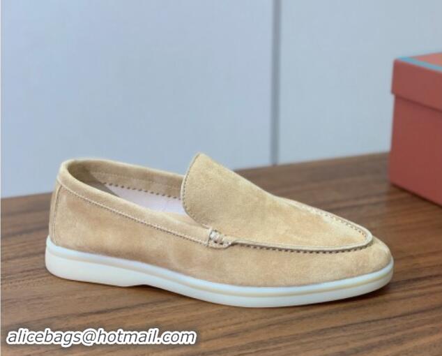 Top Grade Loro Piana Suede Flat Loafers Sand Beige 812078