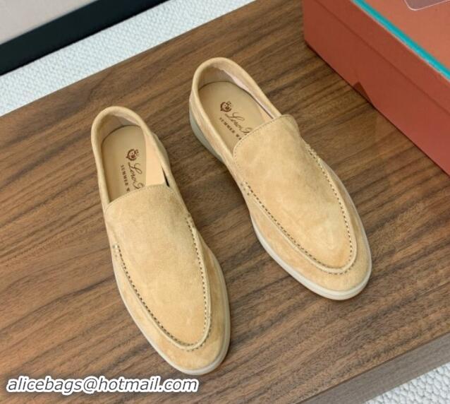 Top Grade Loro Piana Suede Flat Loafers Sand Beige 812078