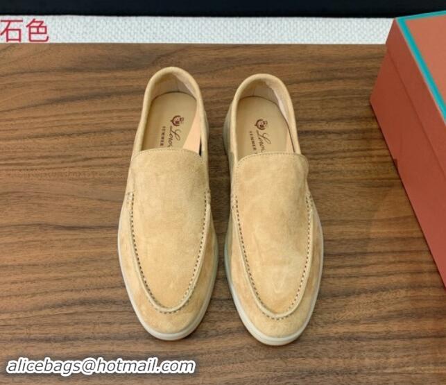 Top Grade Loro Piana Suede Flat Loafers Sand Beige 812078