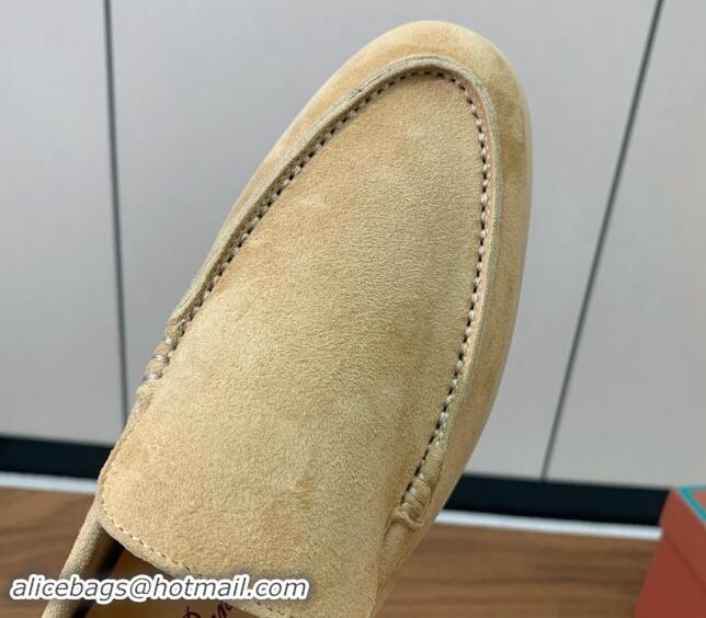 Top Grade Loro Piana Suede Flat Loafers Sand Beige 812078