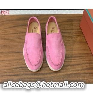 Luxury Loro Piana Suede Flat Loafers Peach Pink 812079