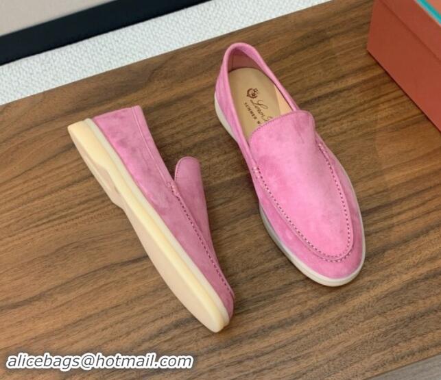 Luxury Loro Piana Suede Flat Loafers Peach Pink 812079