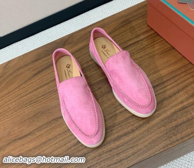 Luxury Loro Piana Suede Flat Loafers Peach Pink 812079