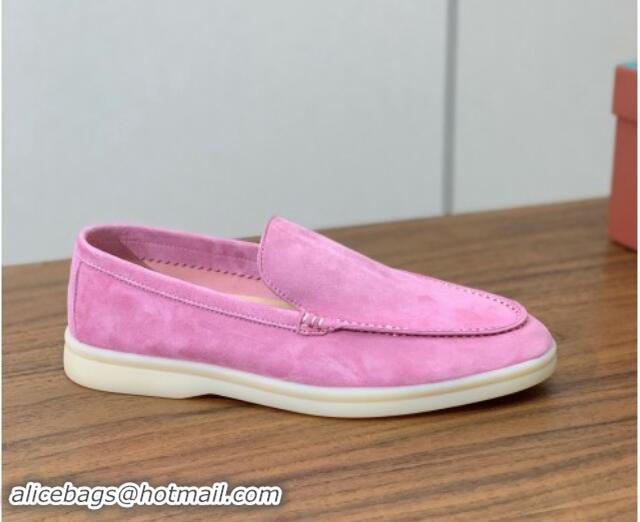 Luxury Loro Piana Suede Flat Loafers Peach Pink 812079