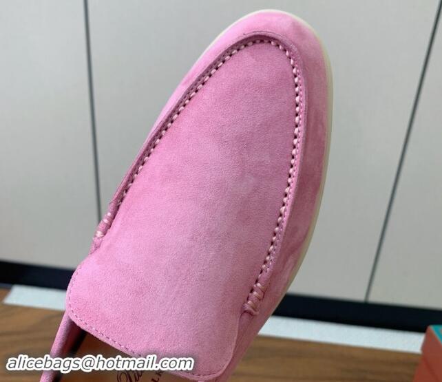 Luxury Loro Piana Suede Flat Loafers Peach Pink 812079