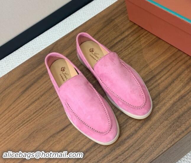 Luxury Loro Piana Suede Flat Loafers Peach Pink 812079