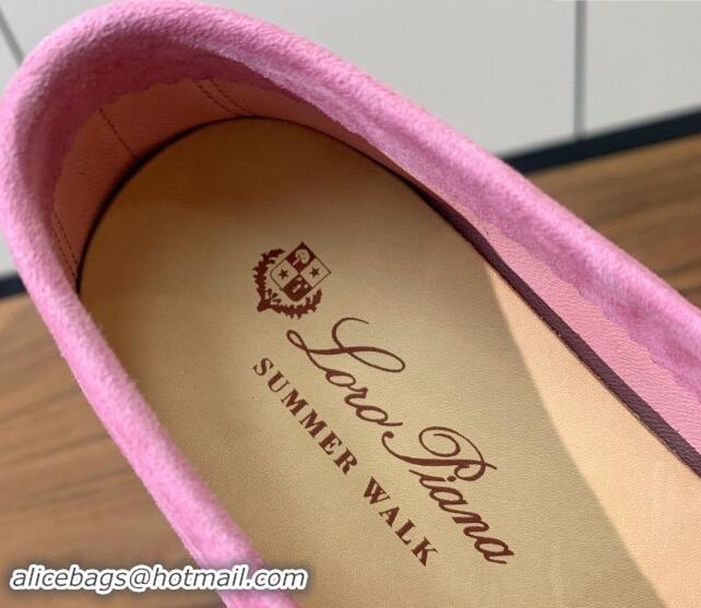 Luxury Loro Piana Suede Flat Loafers Peach Pink 812079