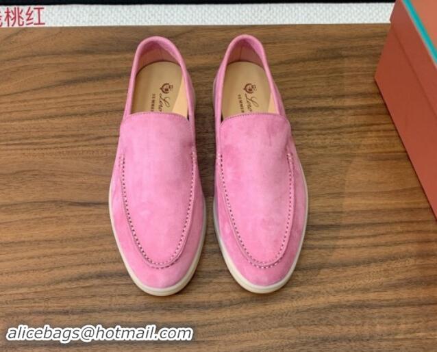 Luxury Loro Piana Suede Flat Loafers Peach Pink 812079