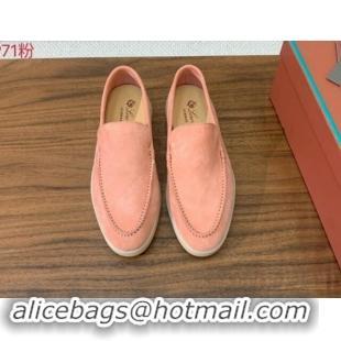 Buy Discount Loro Piana Suede Flat Loafers P71Pink 812081