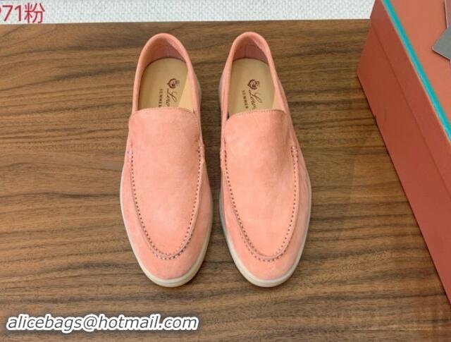 Buy Discount Loro Piana Suede Flat Loafers P71Pink 812081