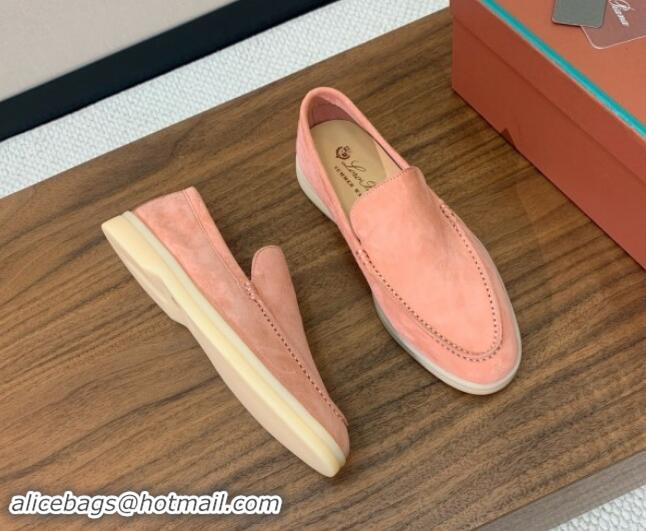 Buy Discount Loro Piana Suede Flat Loafers P71Pink 812081