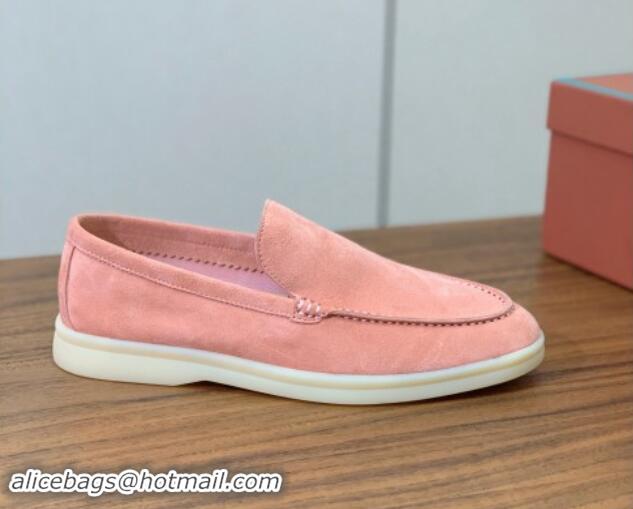 Buy Discount Loro Piana Suede Flat Loafers P71Pink 812081