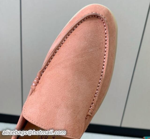 Buy Discount Loro Piana Suede Flat Loafers P71Pink 812081