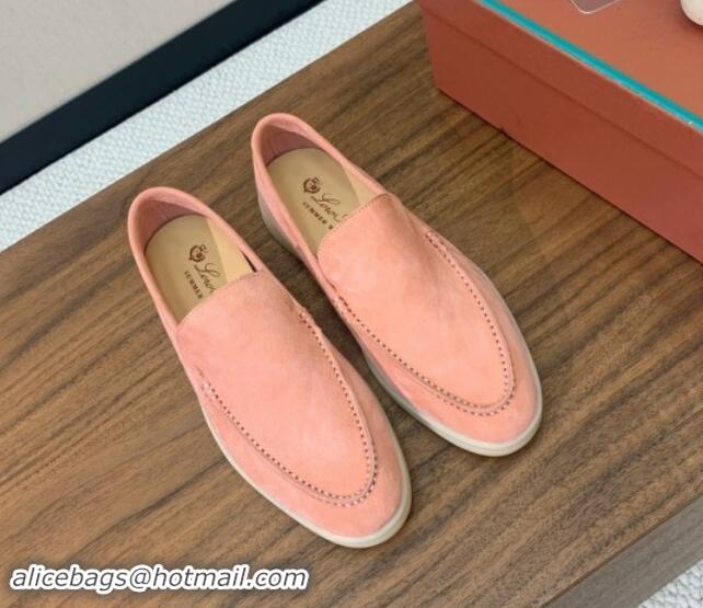 Buy Discount Loro Piana Suede Flat Loafers P71Pink 812081