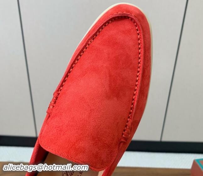 Best Product Loro Piana Suede Flat Loafers Watermelon Red 812082