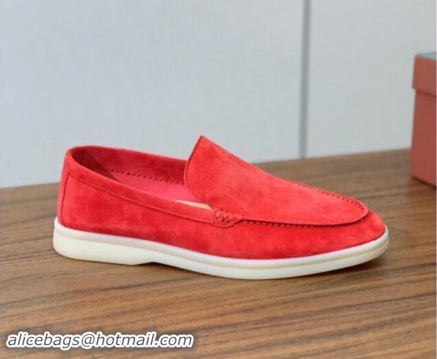 Best Product Loro Piana Suede Flat Loafers Watermelon Red 812082