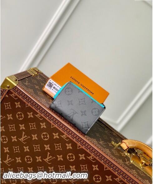 Classic Discount Louis Vuitton Slender Pilot Wallet in Grey Monogram Eclipse Canvas/Turquoise Blue M11500 2024