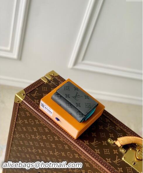 Classic Discount Louis Vuitton Slender Pilot Wallet in Grey Monogram Eclipse Canvas/Turquoise Blue M11500 2024