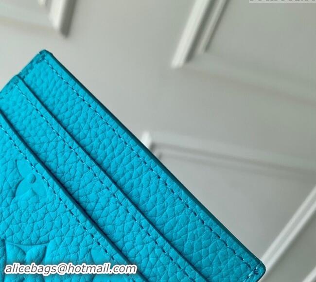 Top Design Louis Vuitton Double Card Holder Wallet in Monogram Leather Turquoise Blue M11471 2024