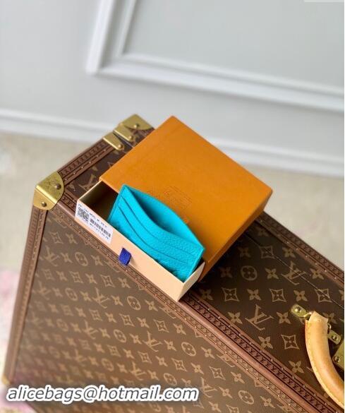 Top Design Louis Vuitton Double Card Holder Wallet in Monogram Leather Turquoise Blue M11471 2024