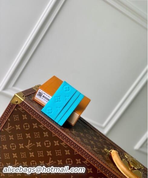 Top Design Louis Vuitton Double Card Holder Wallet in Monogram Leather Turquoise Blue M11471 2024